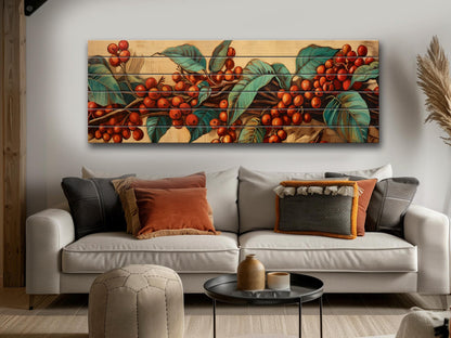 Coffee Tree Wood Art | Botanical Wall Art Printed On Natural Wood Planks