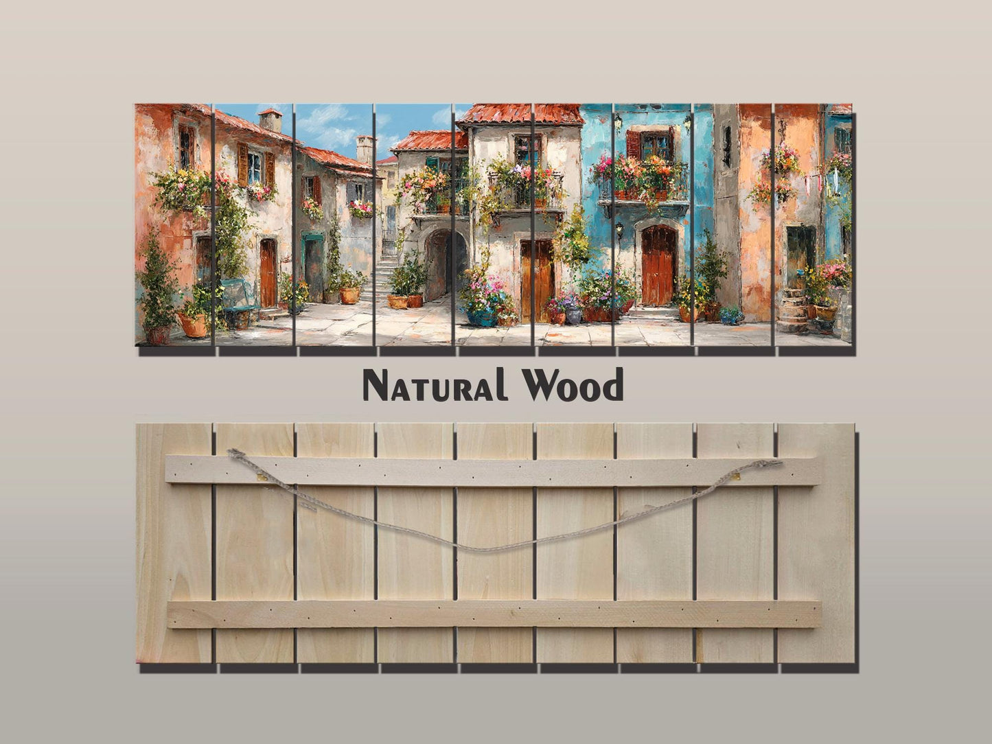 Italian Wood Wall Art - Handcrafted Wood Print Featuring Flower Balcony & Rustic Decor