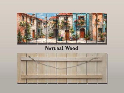 Italian Wood Wall Art - Handcrafted Wood Print Featuring Flower Balcony & Rustic Decor