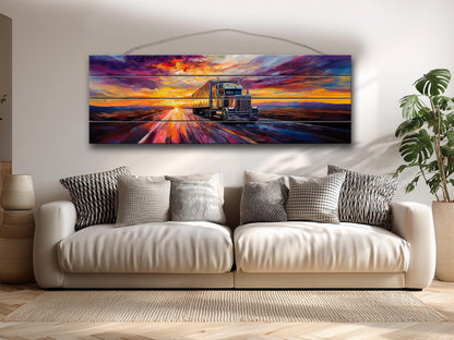 Truck on Highway Print On Natural Wood - Logistics Wall Art