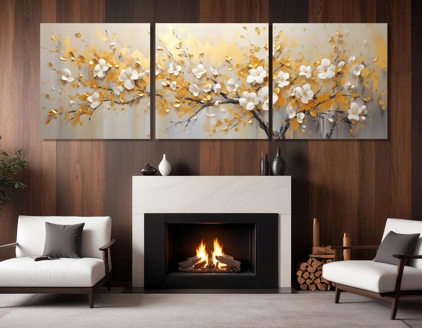 Gold Blossom Canvas Print – Abstract Tree Art | Luxury Wall Decor, Framed & Ready to Hang