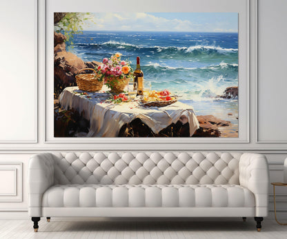 Impressionist Beach Painting – Romantic Wall Art | Framed Canvas Print Ready to Hang