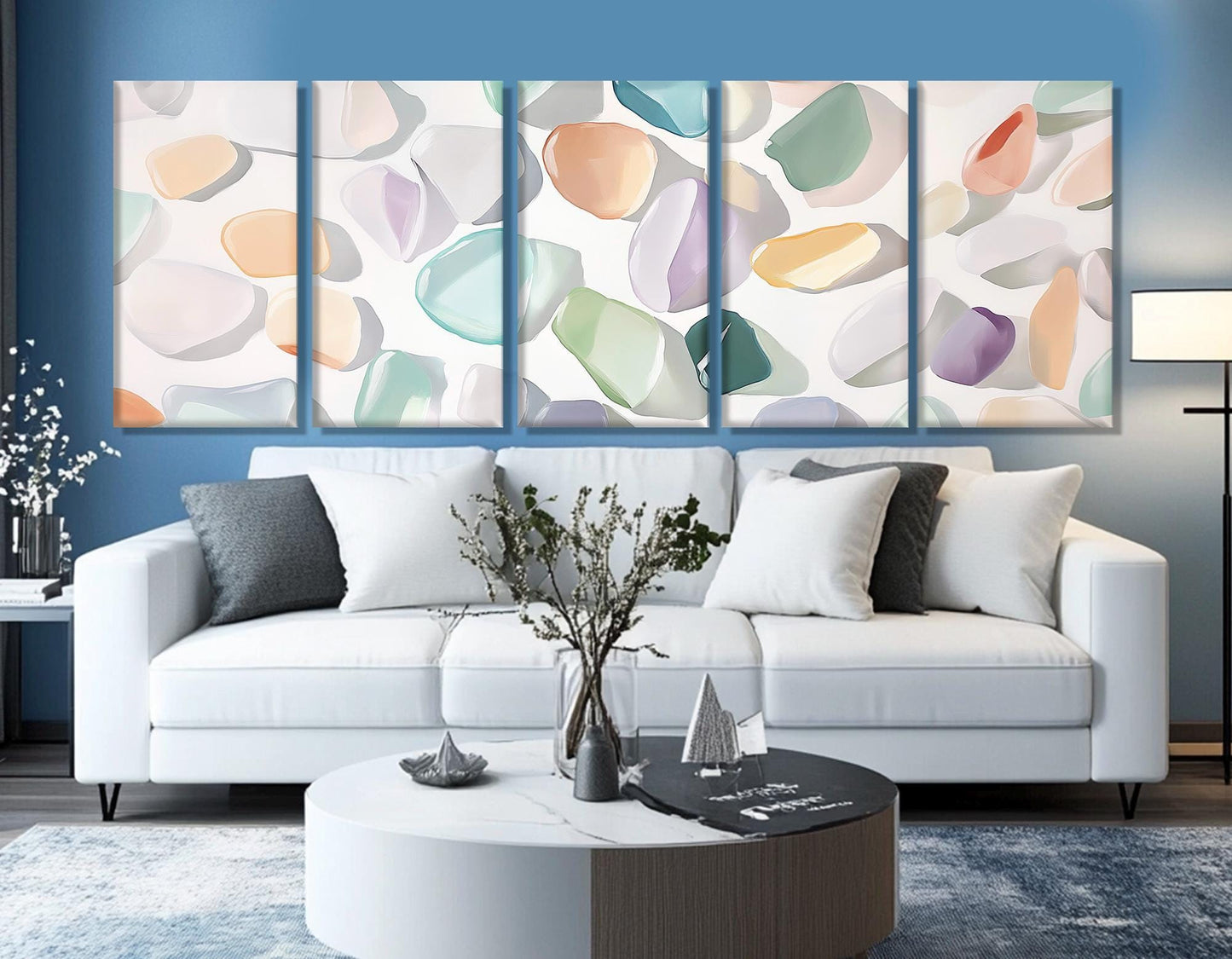 Watercolor Sea Glass Canvas Print, Soft Tones Beach Glass Panoramic Poster, Minimalist  Wall Art, Sea Vibes Wall Art, Framed & Ready to Hang