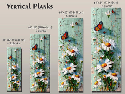 Butterfly and Daisies Wall Art – Rustic Floral Decor on Wooden Panels for Farmhouse Style