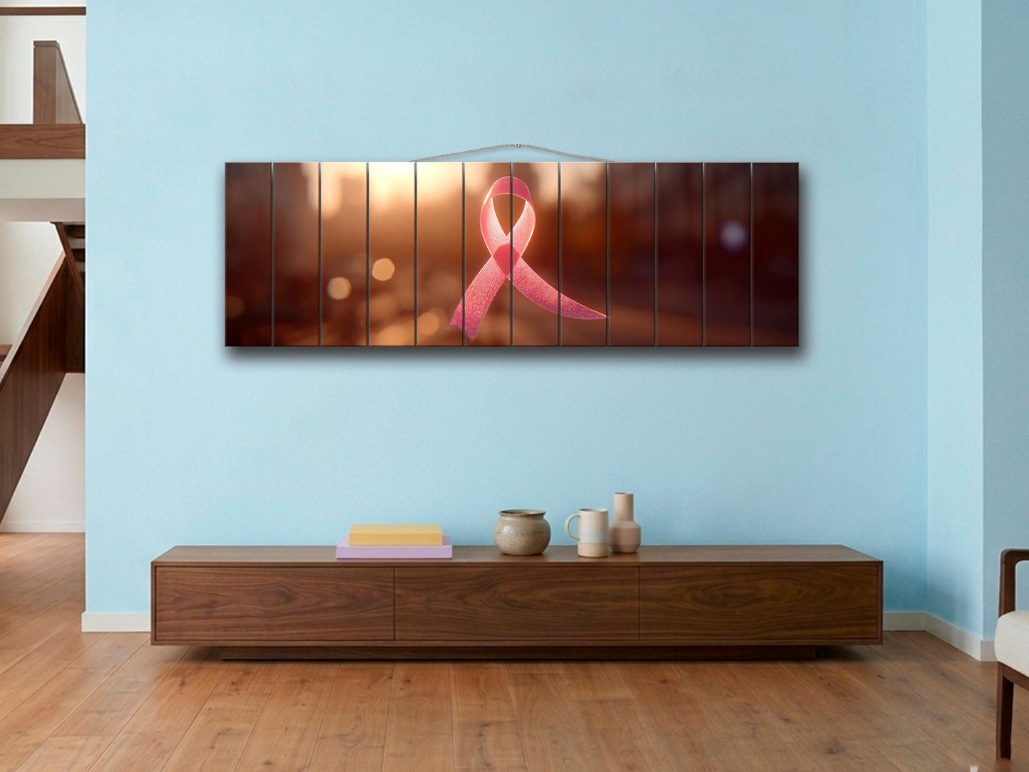 Pink Ribbon Print on Wood, Breast Cancer Symbol of Hope Art, Hospital Wall Decor