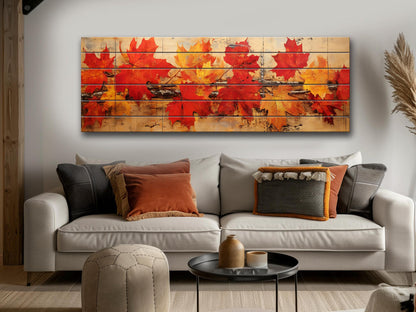 Wood Wall Art – Rustic Wooden Art Floral Panel with Autumn Tree Branch Print