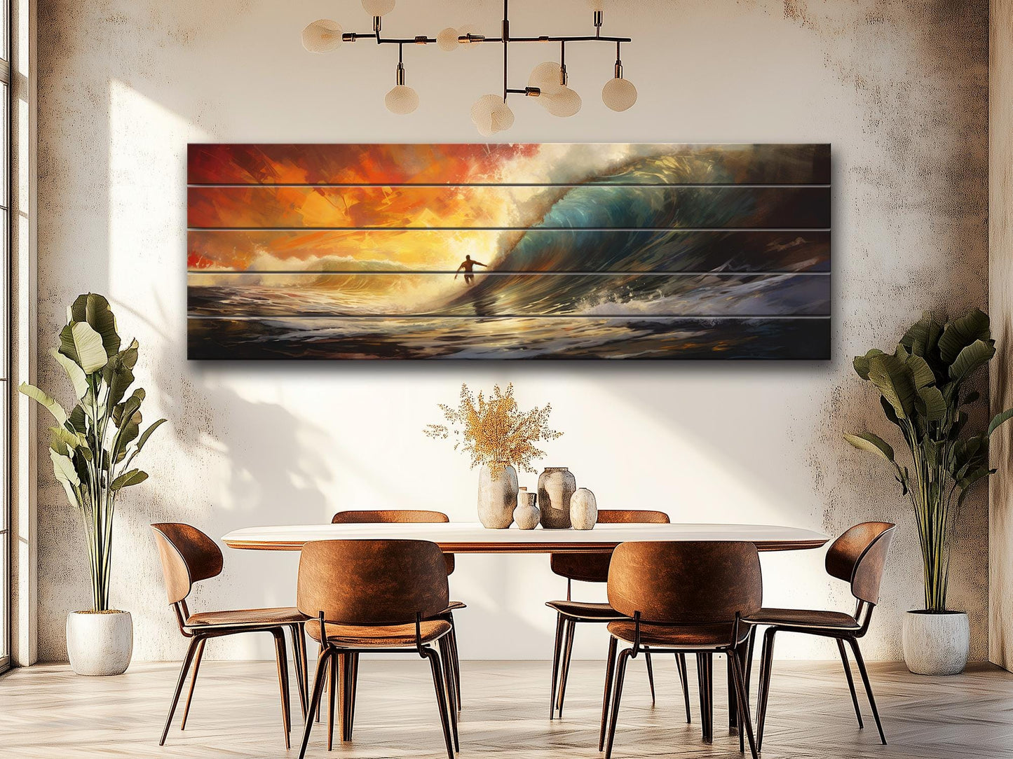 Abstract Surfing Wood Art - Natural Wood Wall Art | Ready to Hang Print