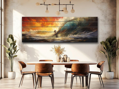 Abstract Surfing Wood Art - Natural Wood Wall Art | Ready to Hang Print