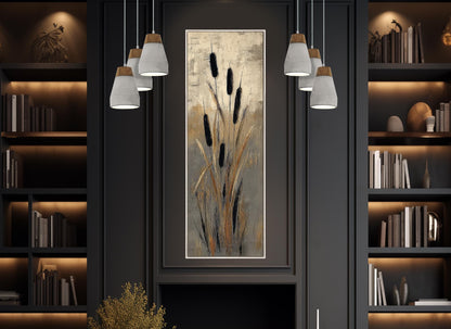 Cattails Abstract Art Canvas Print,  Nature Print, Rustic Wall Decor, Framed and Ready to Hang