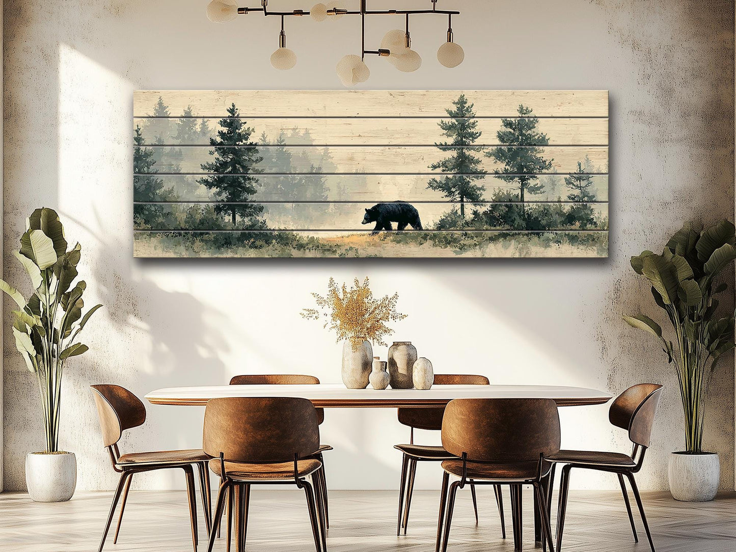 Black Bear Wall Art – Rustic Cabin Decor | Natural Wood Forest Animal Print
