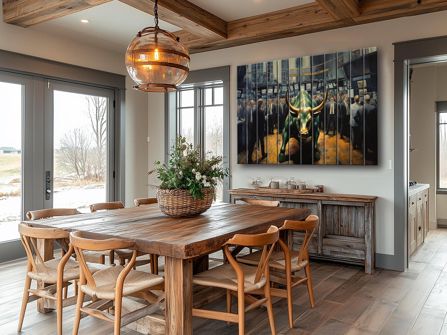 Wall Street Bull Painting – Rustic Wood Wall Art | Charging Bull Print, Trader Gift