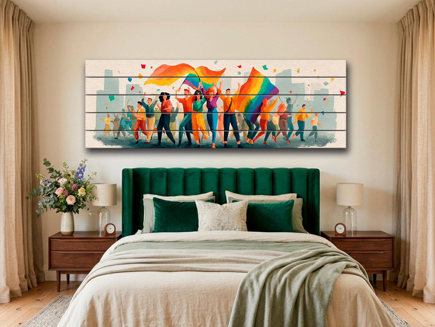 Pride Parade Print on Wood, Joyful LGBT Celebration Wall Art