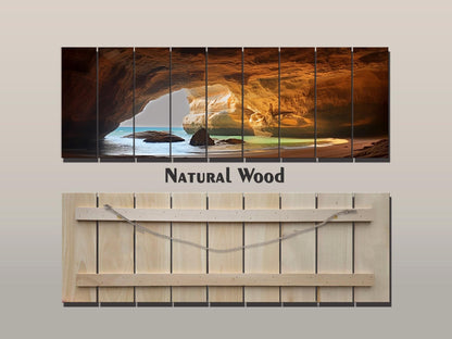 Benagil Cave Wall Art – Natural Wood  Print| Portugal Coastal Scene Print