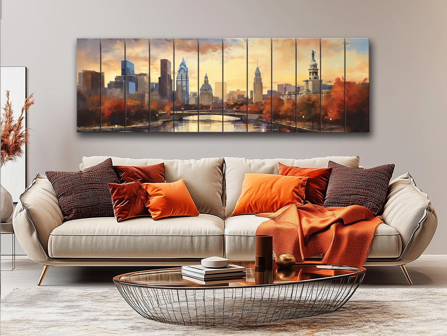 Philadelphia Wood Wall Art – Rustic Abstract Skyline Print on Natural Wood Grain