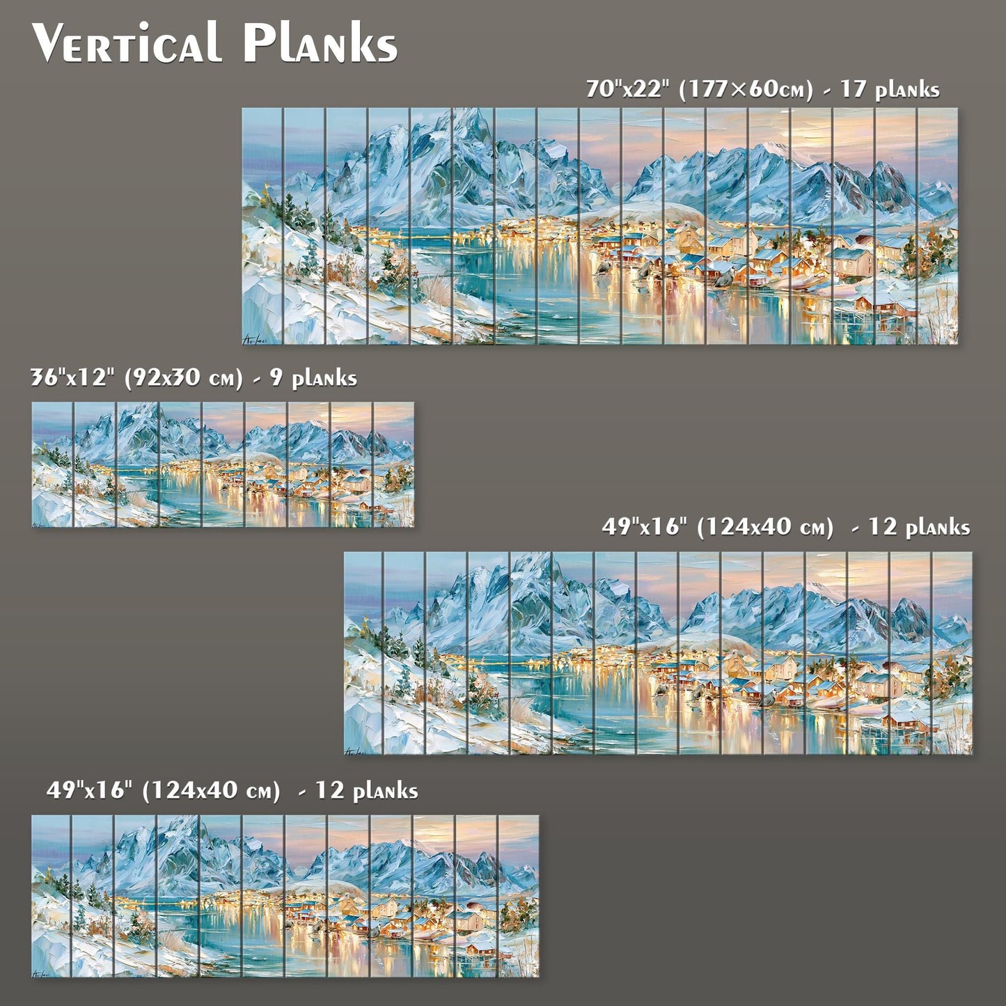 The image is a collage of four different images depicting snowy mountain landscapes, with varying sizes and orientations.