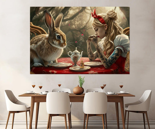 Alice in Wonderland Print – Framed Canvas Wall Art for Kids Room Decor