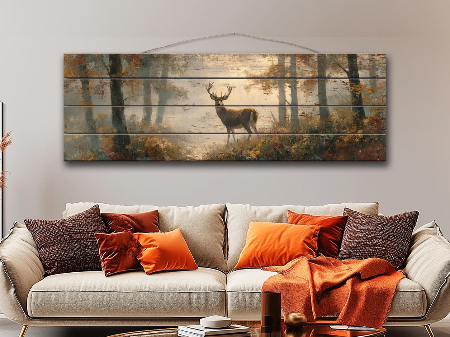 Rustic Wood Wall Art - Majestic Deer in a Misty Enchanted Forest Print on Natural Wood, Soft Tones Deer Wall Art, Hunting Cabin Wall Decor