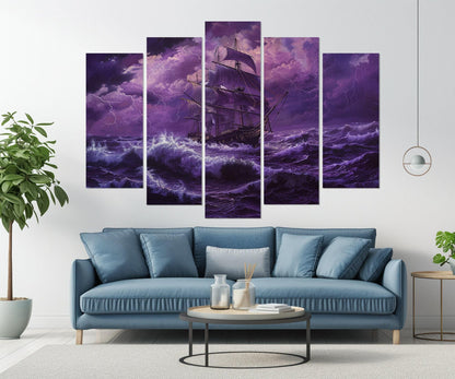 Vintage Sailing Ship Canvas – Stormy Sea Painting | Framed & Ready to Hang