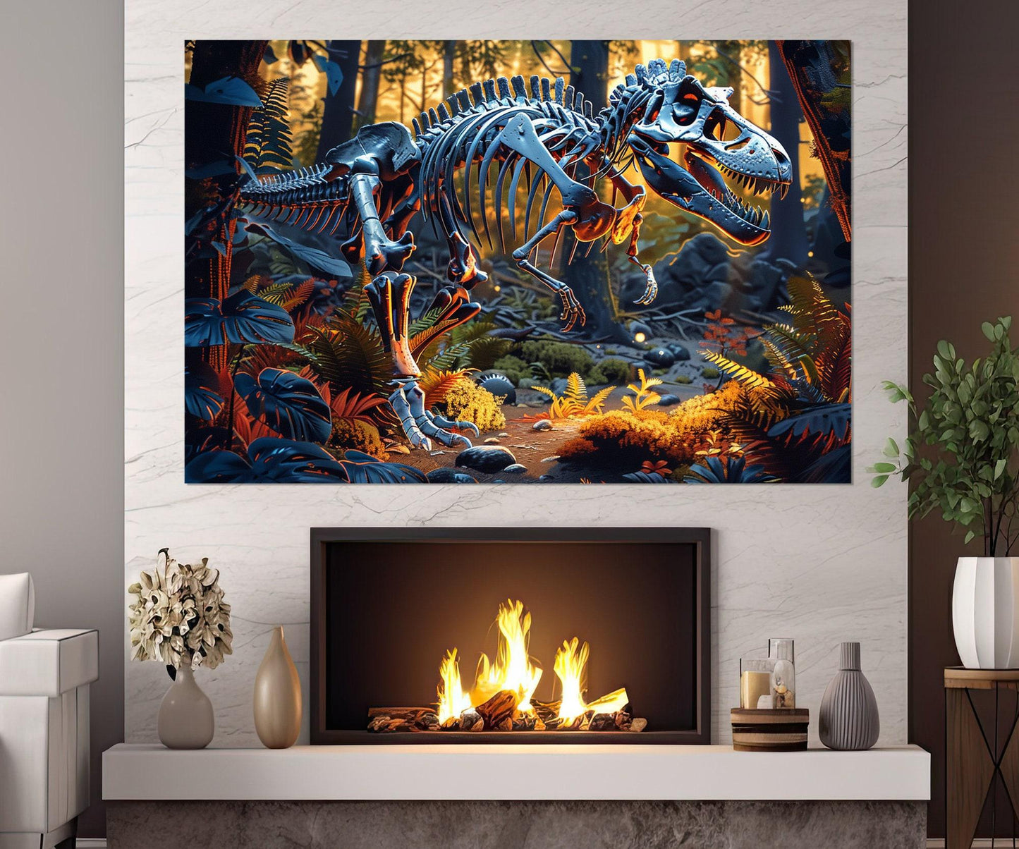Dinosaur Skeleton Canvas Print, Paleontology Wall Art, Framed and Ready to Hang