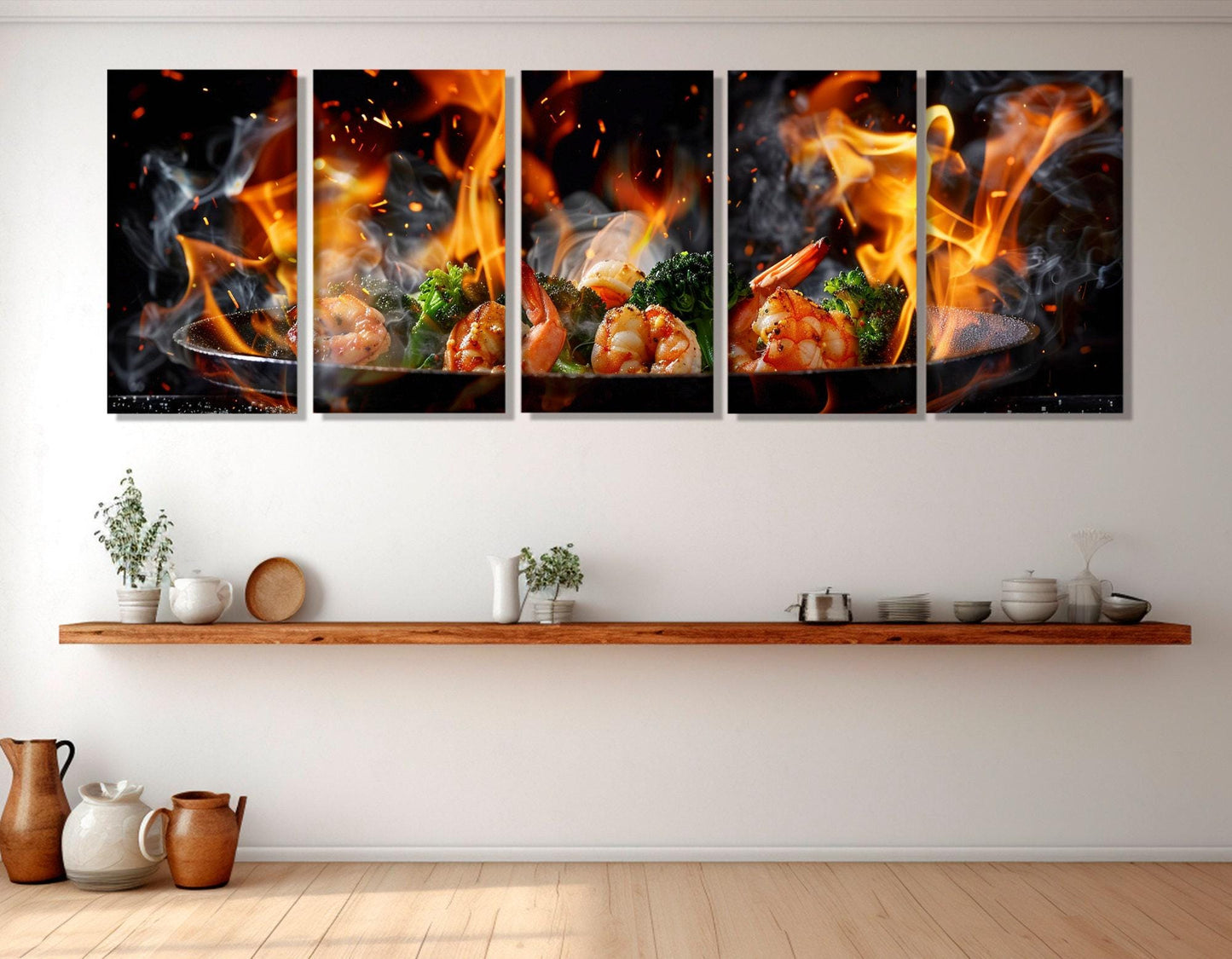 Kitchen Wall Decor – Framed Shrimp Broccoli Canvas Print | Ready to Hang