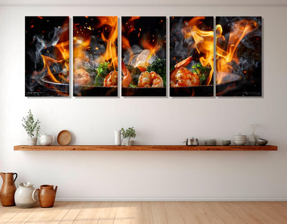 Kitchen Wall Decor – Framed Shrimp Broccoli Canvas Print | Ready to Hang
