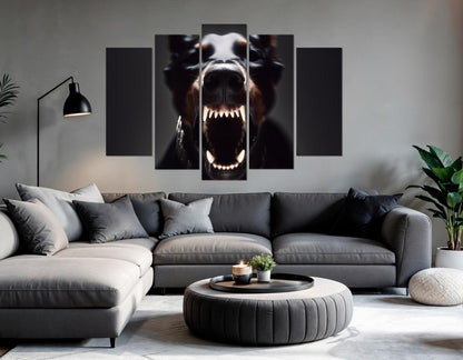 Doberman Canvas Art – Aggressive Barking Portrait | Framed Ready to Hang