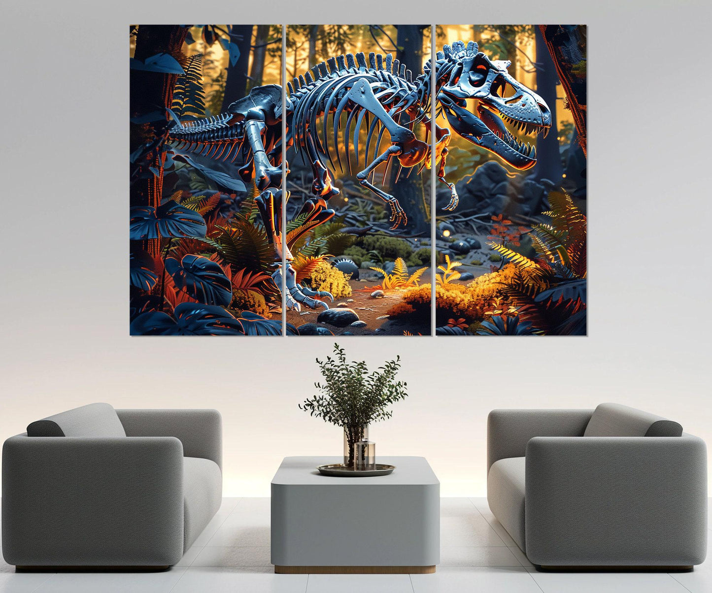 Dinosaur Skeleton Canvas Print, Paleontology Wall Art, Framed and Ready to Hang