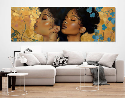 Abstract Ebony Women Canvas - Framed Cotton Print | Gustav Klimt Style Wall Art