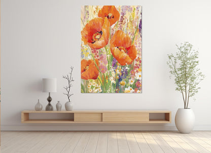 Poppy Flowers Canvas Abstract Floral Wall Art – Gallery Wrapped Cotton Print