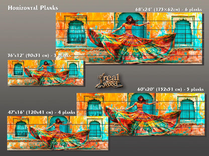 Wood Wall Art - Large Rajasthan Wall Art With Indian Woman Print On Wood Panel
