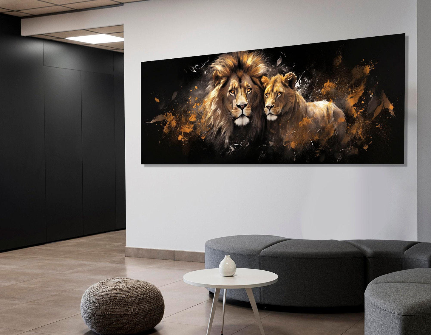 Lions in Love Canvas Print – Romantic Lion and Lioness Painting | Ready to Hang Art