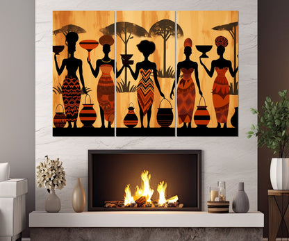 Ethnic African Wall Art, Abstract African Women Canvas Print, Framed and Ready to Hang