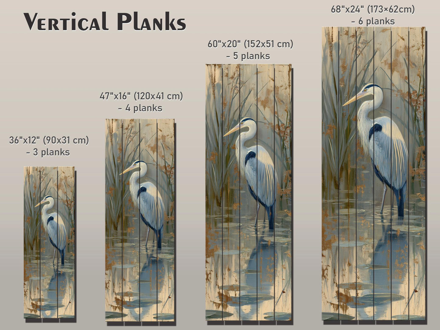 Heron in a Lake Rustic Print on Natural Wood, Cozy Cabin Wall Decor