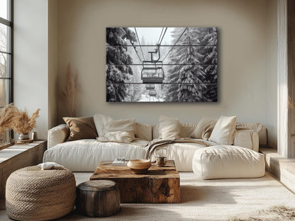 Rustic Wood Wall Art – Scenic Ski Lift Print | Natural Wood Plank Painting