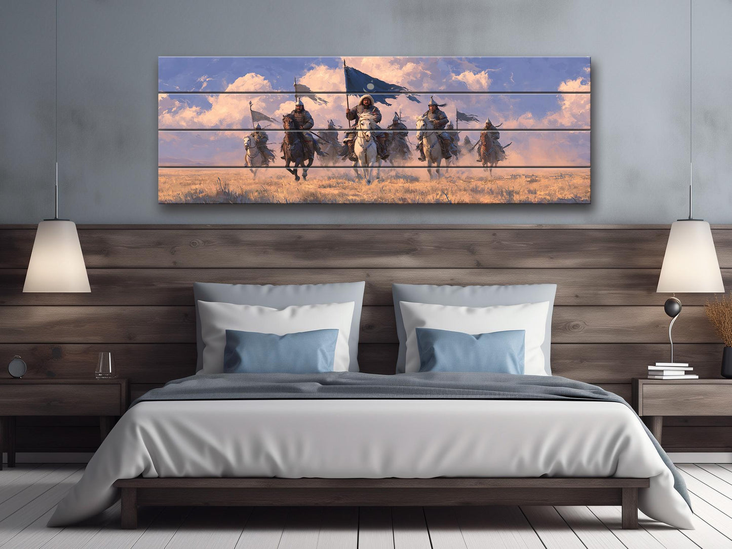 Genghis Khan Wood Print - Mongol Army Art on Natural Wood Texture | Ready to Hang