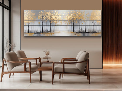 Winter Trees with Golden Leaves Print on Wood - Luxury Wall Art