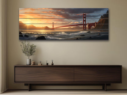 Golden Gate Bridge Wood Art – Rustic San Francisco Wall Decor | UV Printed Wood Panel