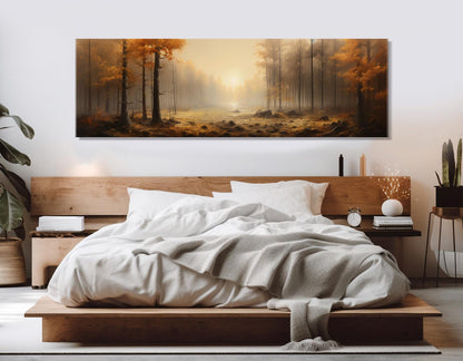 Autumn Forest Canvas Misty Fall Landscape Art - Framed Canvas Print Ready to Hang