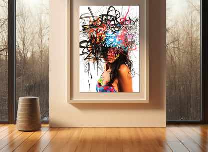 Abstract Graffiti Painting – Framed Canvas Art | Woman Portrait Poster Ready to Hang