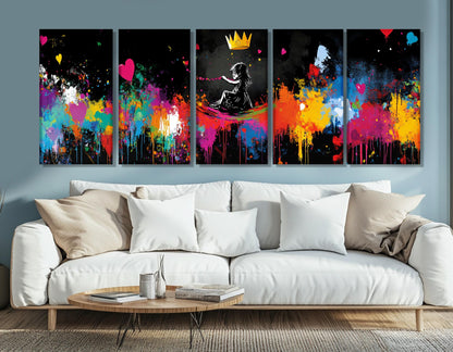 Abstract Hearts Canvas Print – Banksy Style Graffiti Wall Art | Framed & Ready to Hang