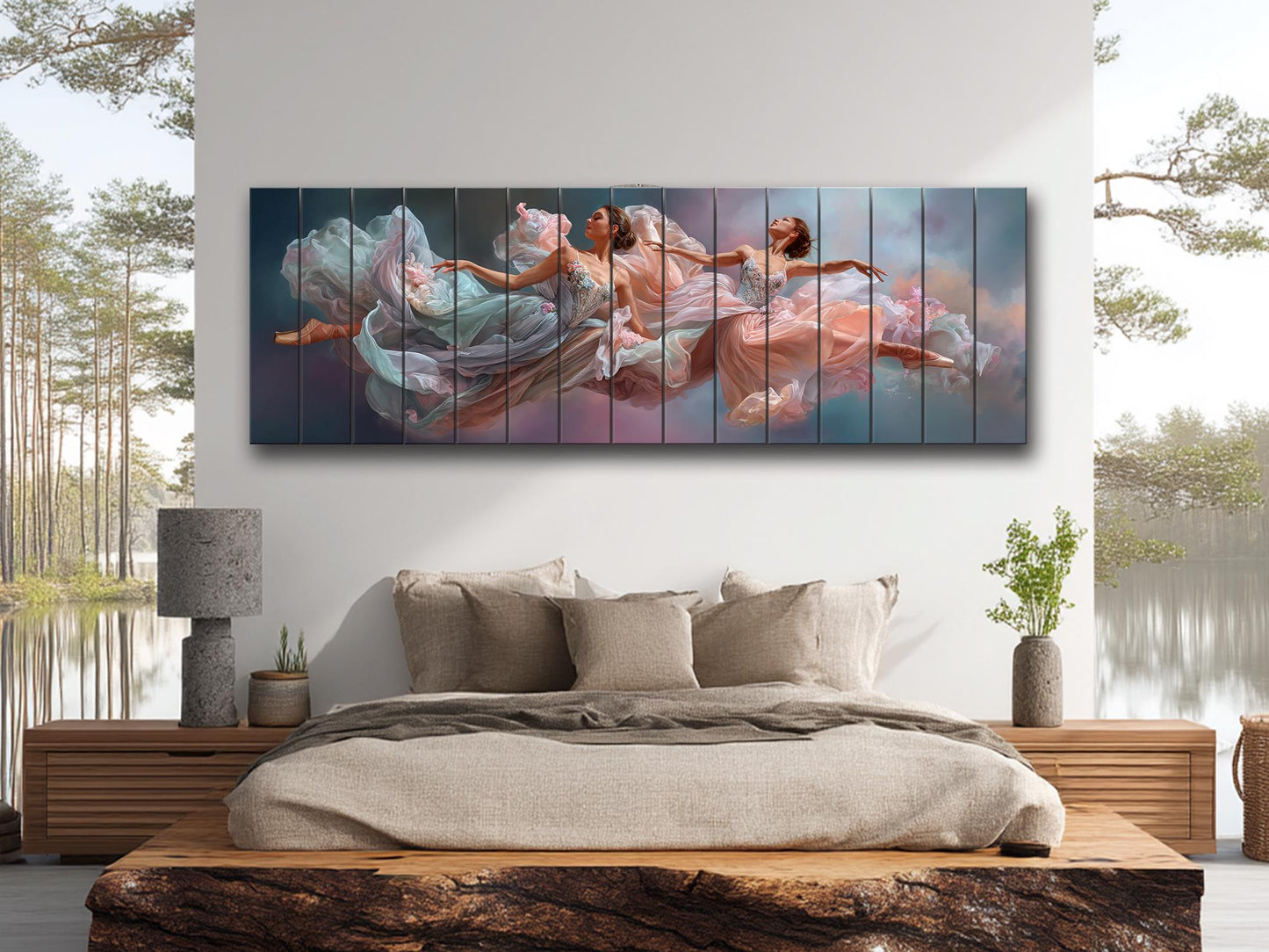 Abstract Ballerinas Print on Wood, Rustic Dreamy Ballet Wall Art