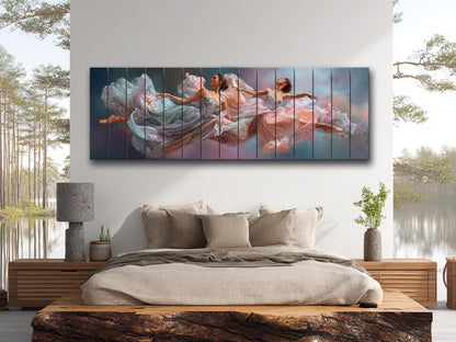 Abstract Ballerinas Print on Wood, Rustic Dreamy Ballet Wall Art