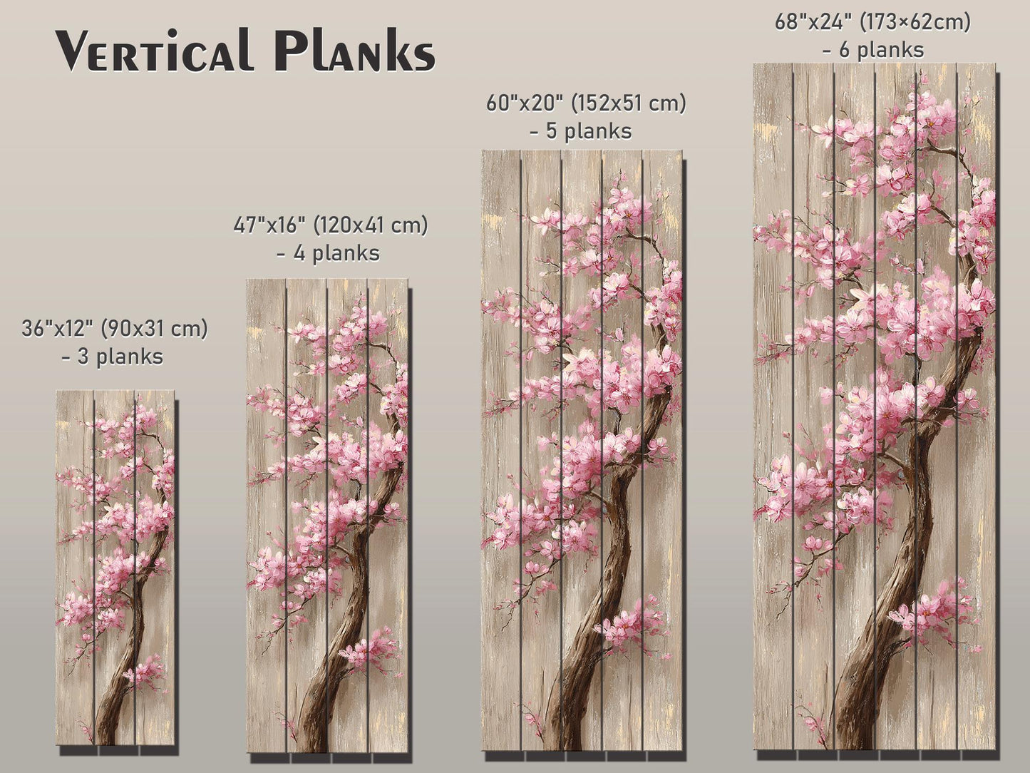 Cherry Blossom Tree with Cascading Pink Flowers Print on Natural Wood, Floral Wall Decor, Rustic Sakura Tree Painting, Floral Wall Art