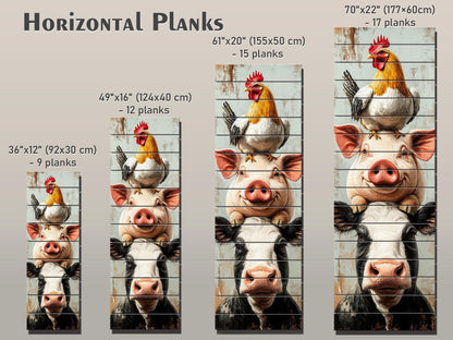 Farm Animal Wall Art – Rustic Farmhouse Decor Wooden Farm Print on Wood Planks