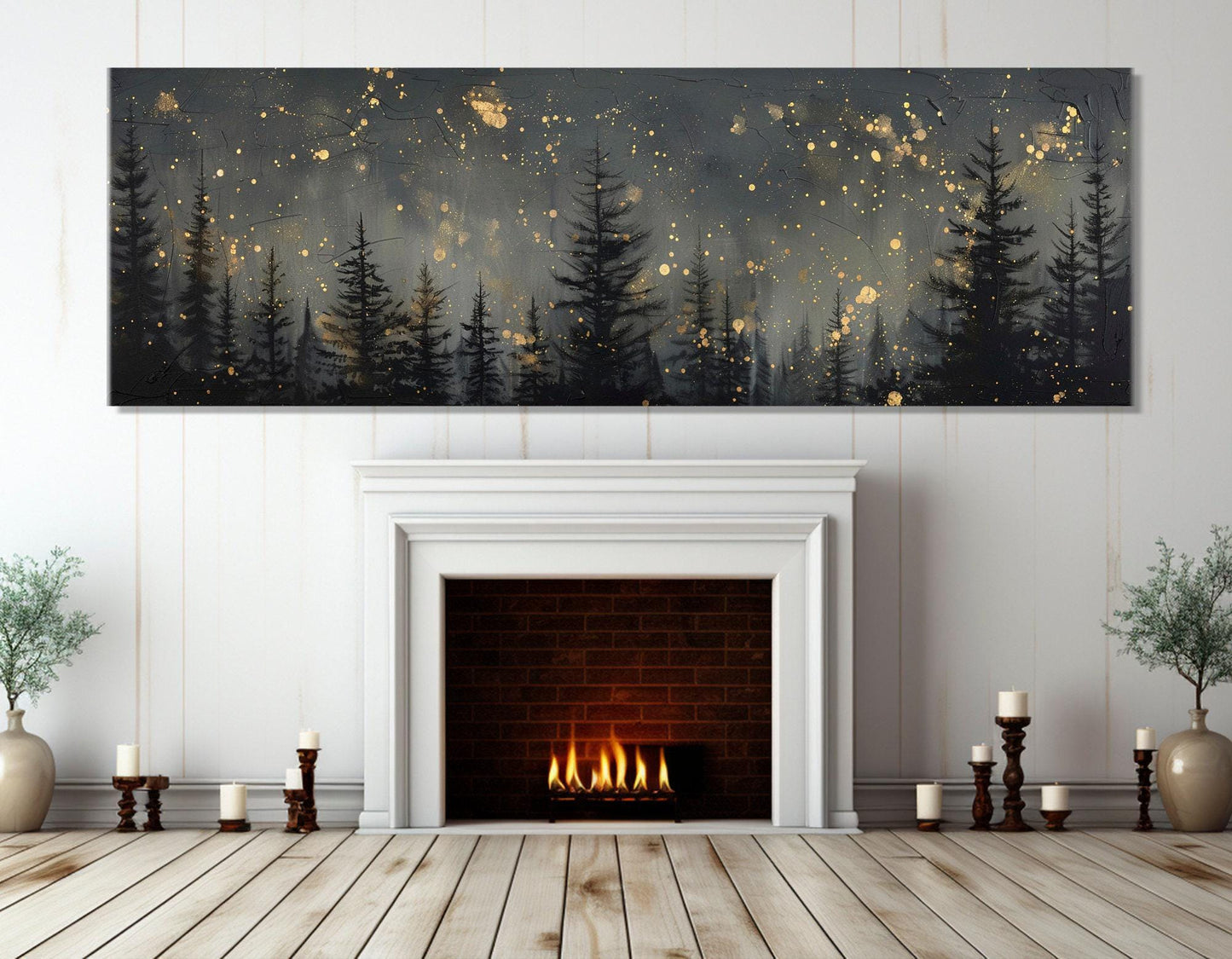 Pine Forest Canvas Print – Large Starry Sky Painting | Framed Gallery Wrapped Canvas Art
