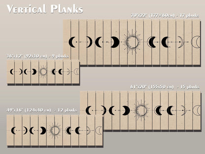 Moon Phases Print on Wood, Minimalist Lunar Cycle Painting, Rustic Wall Decor, Boho Wall Art
