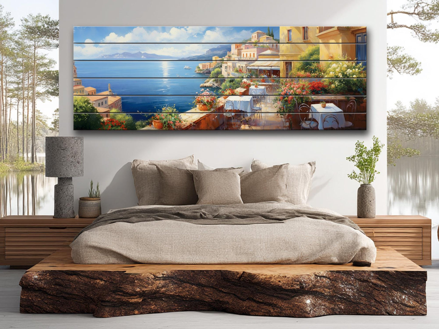 Italy Coast Painting – Scenic Italian Landscape Wood Wall Art | Rustic Coastal Decor