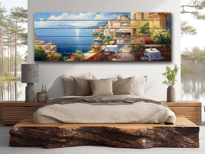 Italy Coast Painting – Scenic Italian Landscape Wood Wall Art | Rustic Coastal Decor