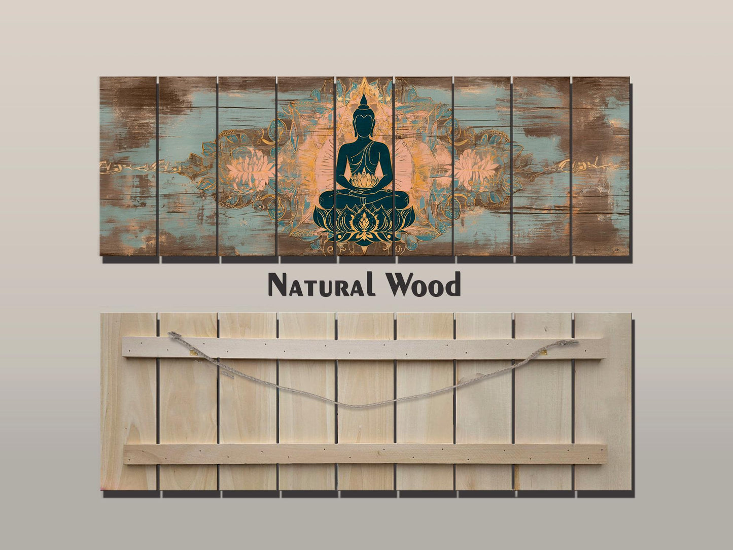 Wood Wall Art - Peaceful Buddha Print on Natural Wood, Buddhist Wall Art, Large Buddha Painting, Buddhist Gift, Rustic Buddhist Wall Decor