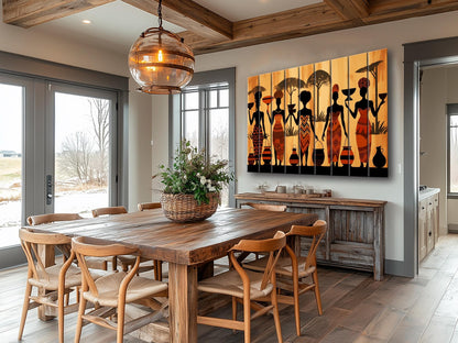 Wood Wall Art – Abstract African Painting on Wood | Ethnic Wall Decor, Rustic Style
